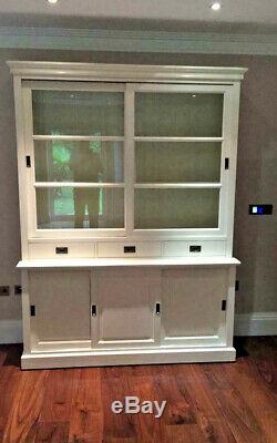 Large White Wood Bookcase Dresser with Sliding Glass Doors Cupboards and Drawers