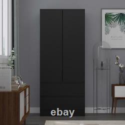 Large Wide Matt Black Combination Wardrobe Bedroom Furniture Hanging Storage