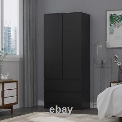 Large Wide Matt Black Combination Wardrobe Bedroom Furniture Hanging Storage