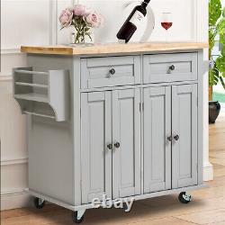 Large Wooden Kitchen Storage Carts Trolley Sideboard Serving Unit Cabinet Wheels