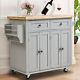 Large Wooden Kitchen Storage Carts Trolley Sideboard Serving Unit Cabinet Wheels