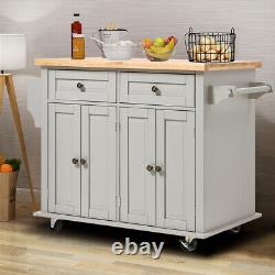 Large Wooden Kitchen Storage Carts Trolley Sideboard Serving Unit Cabinet Wheels