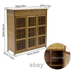 Large Wooden Shoe Storage Cabinet Rack Stand Cupboard Slatted 3 Doors Shelf Unit