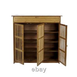 Large Wooden Shoe Storage Cabinet Rack Stand Cupboard Slatted 3 Doors Shelf Unit