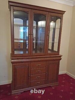 Large Wooden Triple Display Cabinet (Glass Doors, Drawers & Cupboards) lights