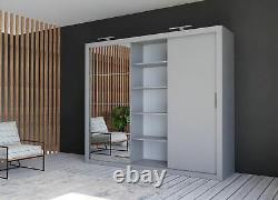 Large bedroom set CLEO1 sliding 250cm wardrobe chest 2 x bedsides grey matt