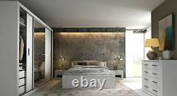 Large bedroom set CLEO1 sliding 250cm wardrobe chest 2 x bedsides white matt