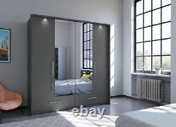 Large bedroom set MONA mirrored 210cm wardrobe chest 2 bedsides GRAPHITE MATT