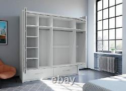 Large bedroom set MONA mirrored 210cm wardrobe chest 2 bedsides WHITE MATT