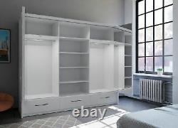 Large bedroom set MONA mirrored 256cm wardrobe chest 2 bedsides WHITE MATT