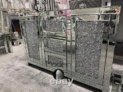 Large contemporary 3 drawer 2 door crushed diamond sideboard 120cm wide