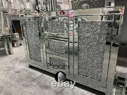 Large contemporary 3 drawer 2 door crushed diamond sideboard, glitz sparkle unit