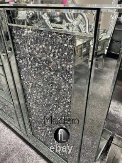 Large contemporary 3 drawer 2 door crushed diamond sideboard, glitz sparkle unit