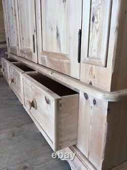 Large farmhouse rustic solid pine triple wardrobe with drawers 3 door wardrobe