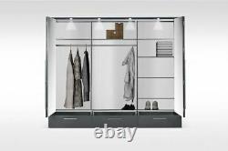 Large grey matt MONA 256cm 4 bi-folding mirrored doors