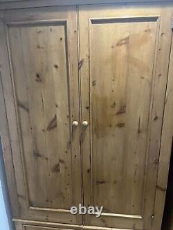 Large pine double door wardrobe with drawers
