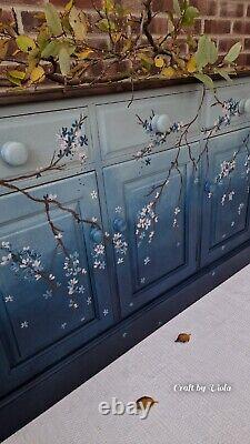 Large/pine/sideboard/cupboard/doors/drawers/vintage/bohemian style/hand painted