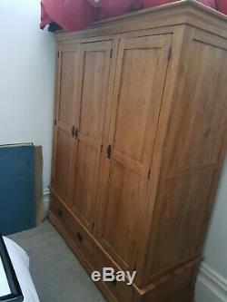Large solid oak wood 3 door 3 drawer wardrobe