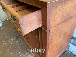 Large vintage oak sideboard 3 doors 2 large drawers brass handles