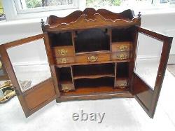 Large vintage oak smokers cabinet bevelled glass doors, 7 drawers jewellery huge