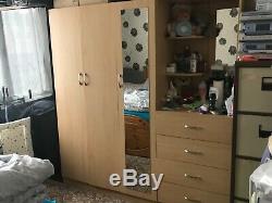 Large wardrobe, 3 doors, 4 drawers, and shelves with mirrors