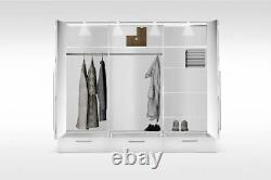 Large white matt wardrobe MONA 256cm 4 bi-folding mirrored doors