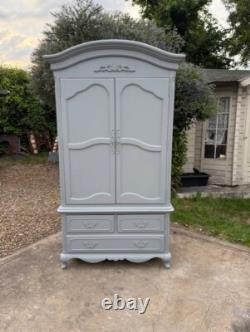 Laura Ashley Wardrobe French Style Solid Wood in Grey Large 2 Door 3 Drawer