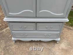 Laura Ashley Wardrobe French Style Solid Wood in Grey Large 2 Door 3 Drawer