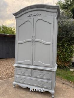 Laura Ashley Wardrobe French Style Solid Wood in Grey Large 2 Door 3 Drawer