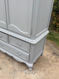 Laura Ashley Wardrobe French Style Solid Wood in Grey Large 2 Door 3 Drawer
