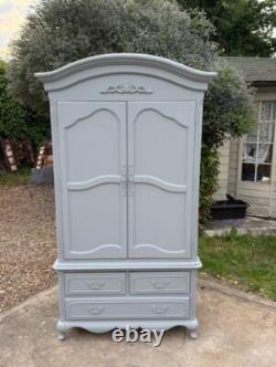 Laura Ashley Wardrobe French Style Solid Wood in Grey Large 2 Door 3 Drawer