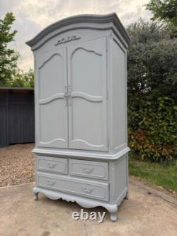 Laura Ashley Wardrobe French Style Solid Wood in Grey Large 2 Door 3 Drawer