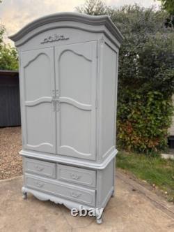 Laura Ashley Wardrobe French Style Solid Wood in Grey Large 2 Door 3 Drawer
