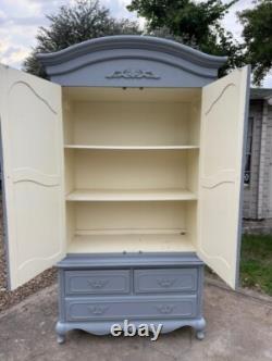 Laura Ashley Wardrobe French Style Solid Wood in Grey Large 2 Door 3 Drawer