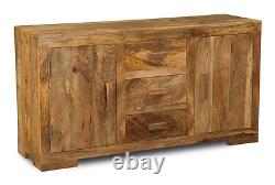 Light Mango Wood Large 3 Drawer Sideboard (h24l)