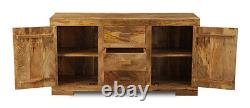 Light Mango Wood Large 3 Drawer Sideboard (h24l)