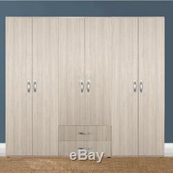 Light Oak Extra Large 6 Door 2 Drawer Combination Bedroom Wardrobe 7 Yr Warranty