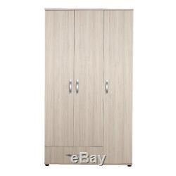 Light Oak Large 3 Door Combination Wardrobe + Drawer. Incredible 7 Year Warranty