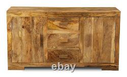 Light Solid Mango Wood Large 3 Drawer Sideboard (h24l)