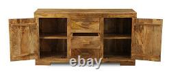 Light Solid Mango Wood Large 3 Drawer Sideboard (h24l)