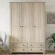 Light Wood with White Wash 3 Door Triple Wardrobe with Drawers Hampton HPT003