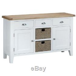 Lighthouse Oak Top Large 2 Door 3 Drawer Sideboard White Wood Home Furniture