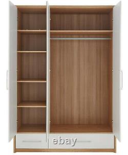 Littlewoods Amalfi Mirrored Large 3 Three Door White & Oak Wardrobe 2 Drawers