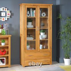 London Oak Display Cabinet Double 2 Door Drawers Large Tall Glazed Unit UK53