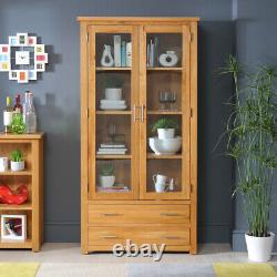 London Oak Display Cabinet Double 2 Door Drawers Large Tall Glazed Unit UK53