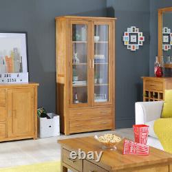 London Oak Display Cabinet Double 2 Door Drawers Large Tall Glazed Unit UK53