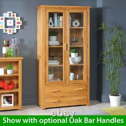 London Oak Display Cabinet Double 2 Door Drawers Large Tall Glazed Unit UK53