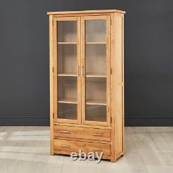 London Oak Display Cabinet Double 2 Door Drawers Large Tall Glazed Unit UK53