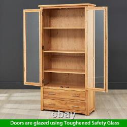 London Oak Display Cabinet Double 2 Door Drawers Large Tall Glazed Unit UK53