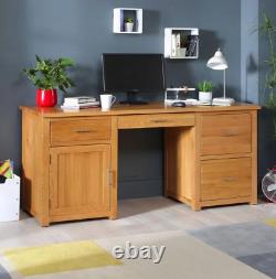 London Oak Large Pedestal Home Office Desk 3 Drawers 1 Door Cupboard UK50